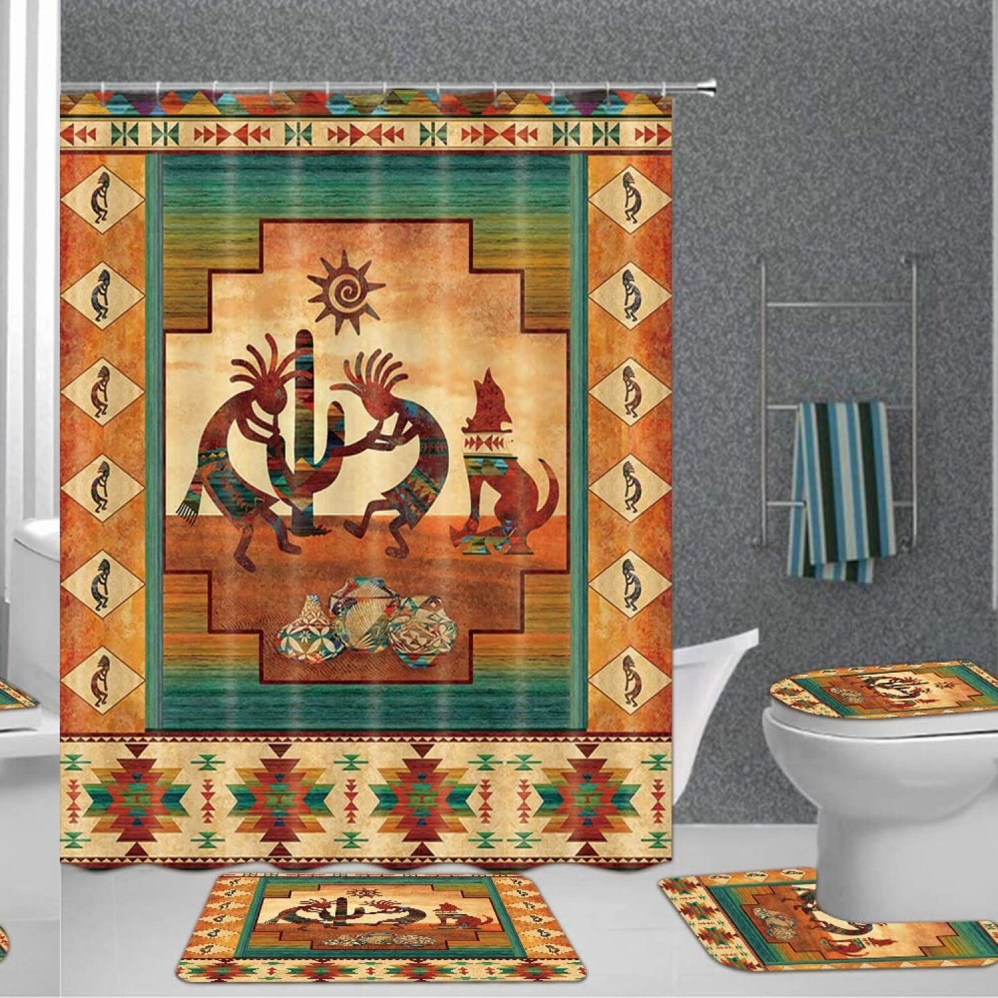 Southwestern Bathroom Set with Shower Curtain and Rugs