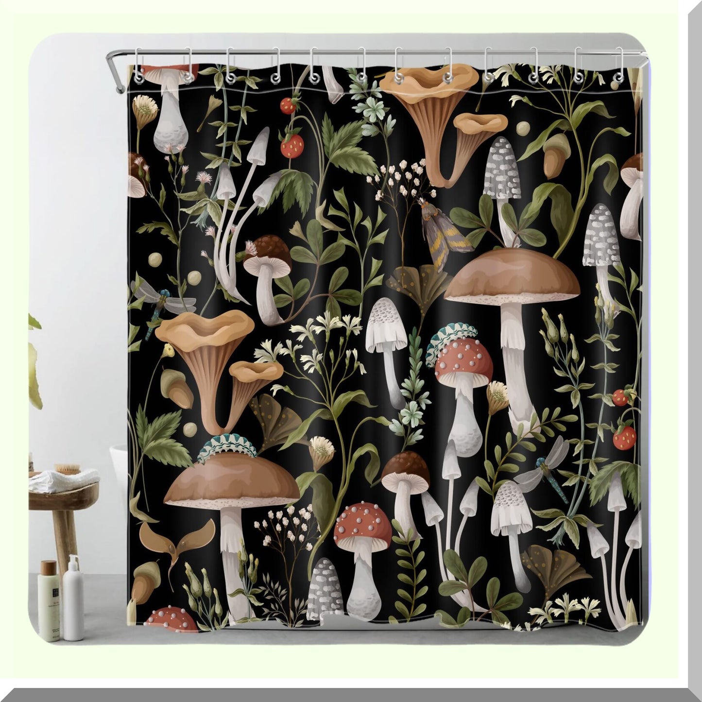 70s Mushroom Shower Curtain 72x72 Inches