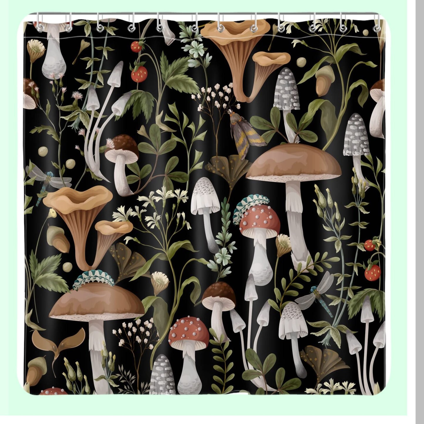 70s Mushroom Shower Curtain 72x72 Inches