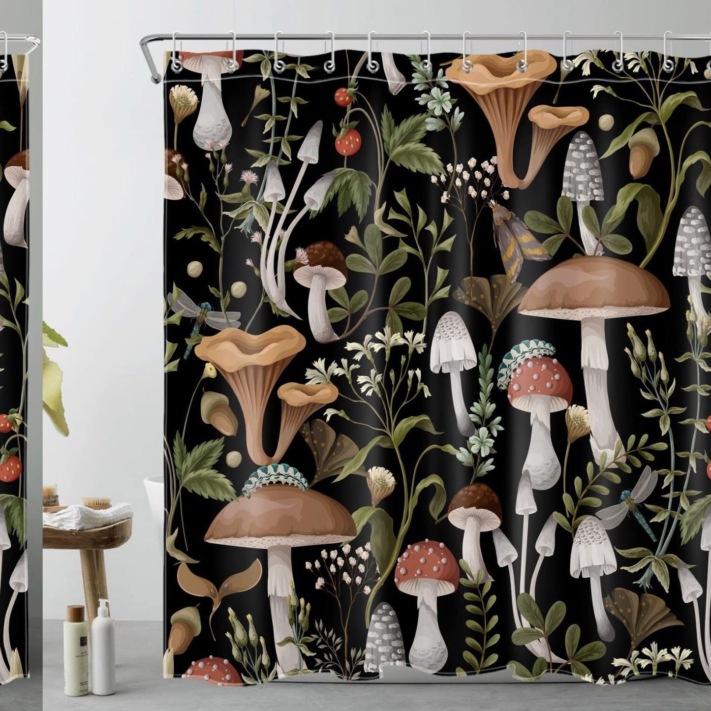 70s Mushroom Shower Curtain 72x72 Inches