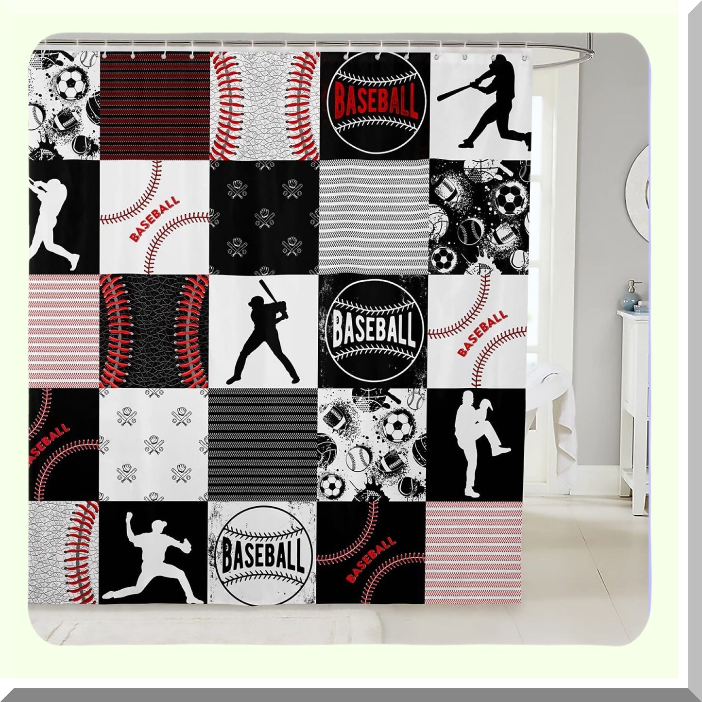 Baseball Kids Bathroom Shower Curtain 72x72 Inch