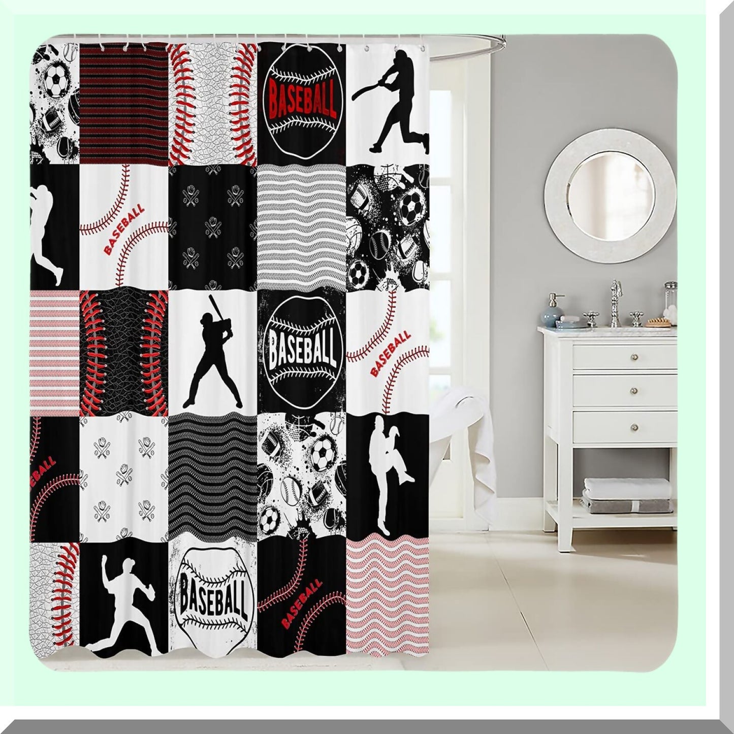 Baseball Kids Bathroom Shower Curtain 72x72 Inch
