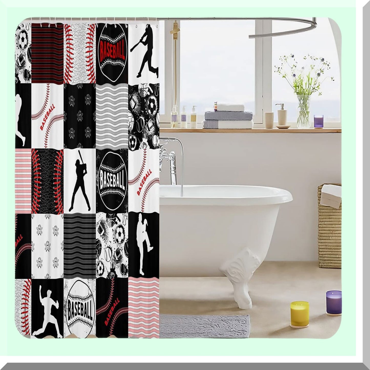 Baseball Kids Bathroom Shower Curtain 72x72 Inch