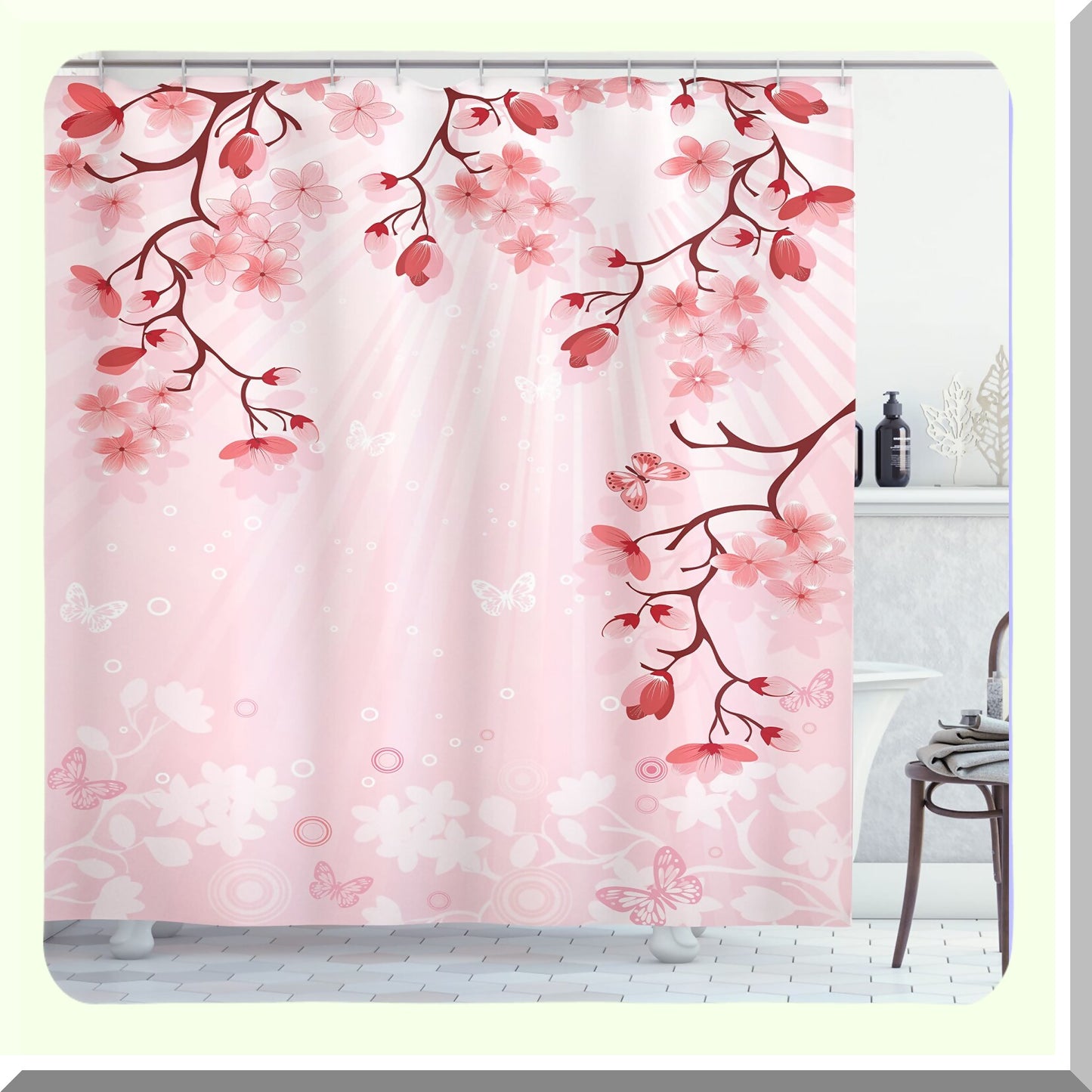 Asian Cherry Blossom Shower Curtain 69" x 84" Pink Coral