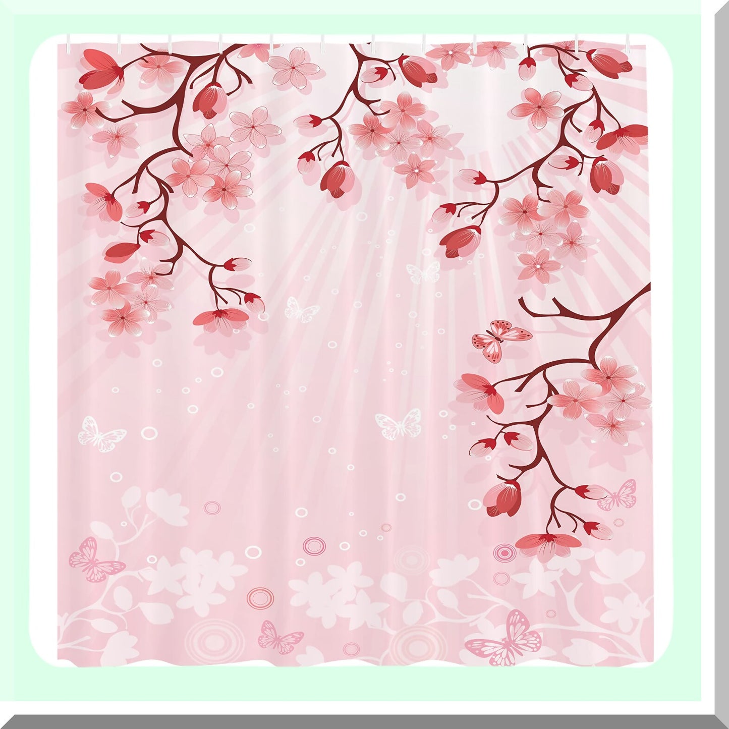 Asian Cherry Blossom Shower Curtain 69" x 84" Pink Coral