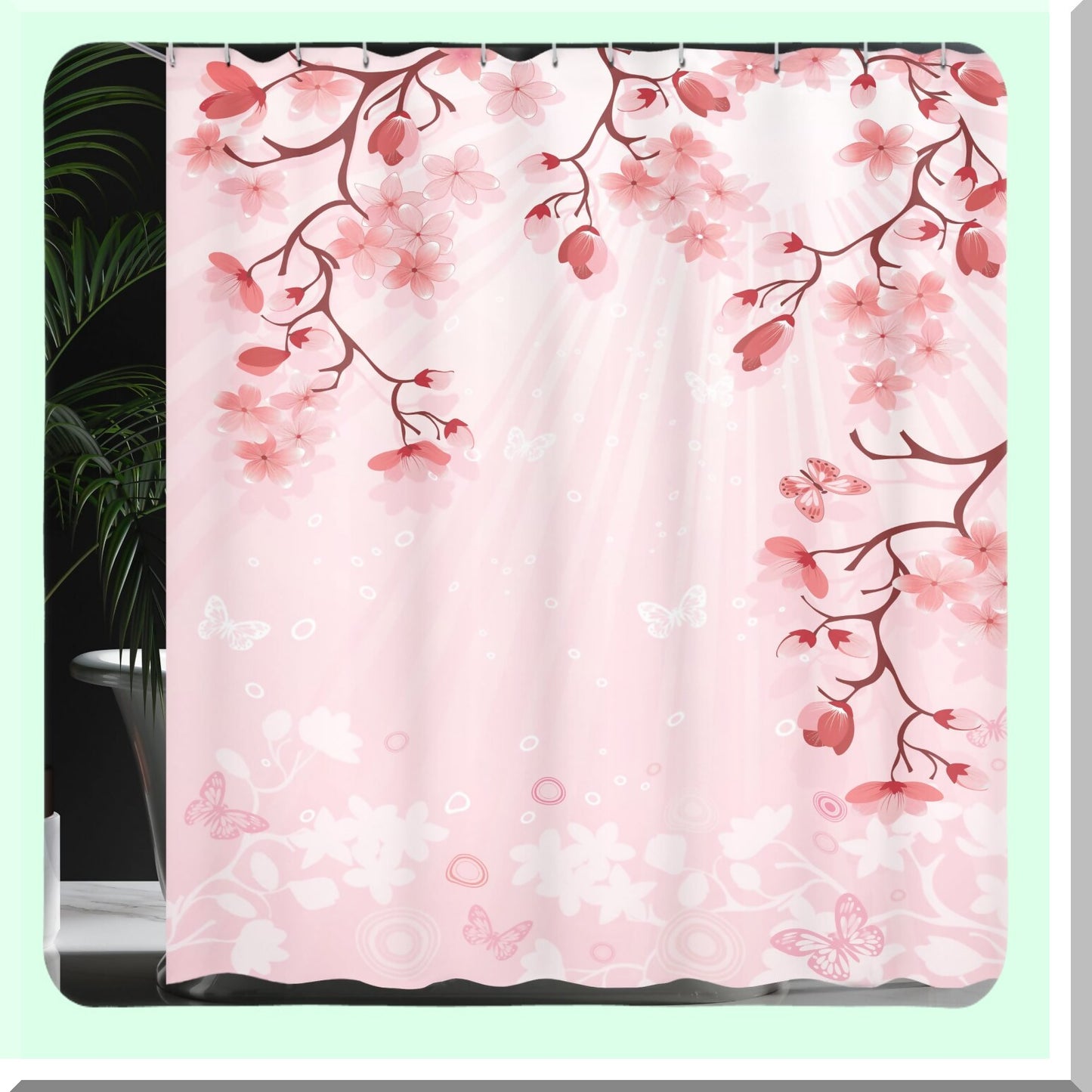 Asian Cherry Blossom Shower Curtain 69" x 84" Pink Coral