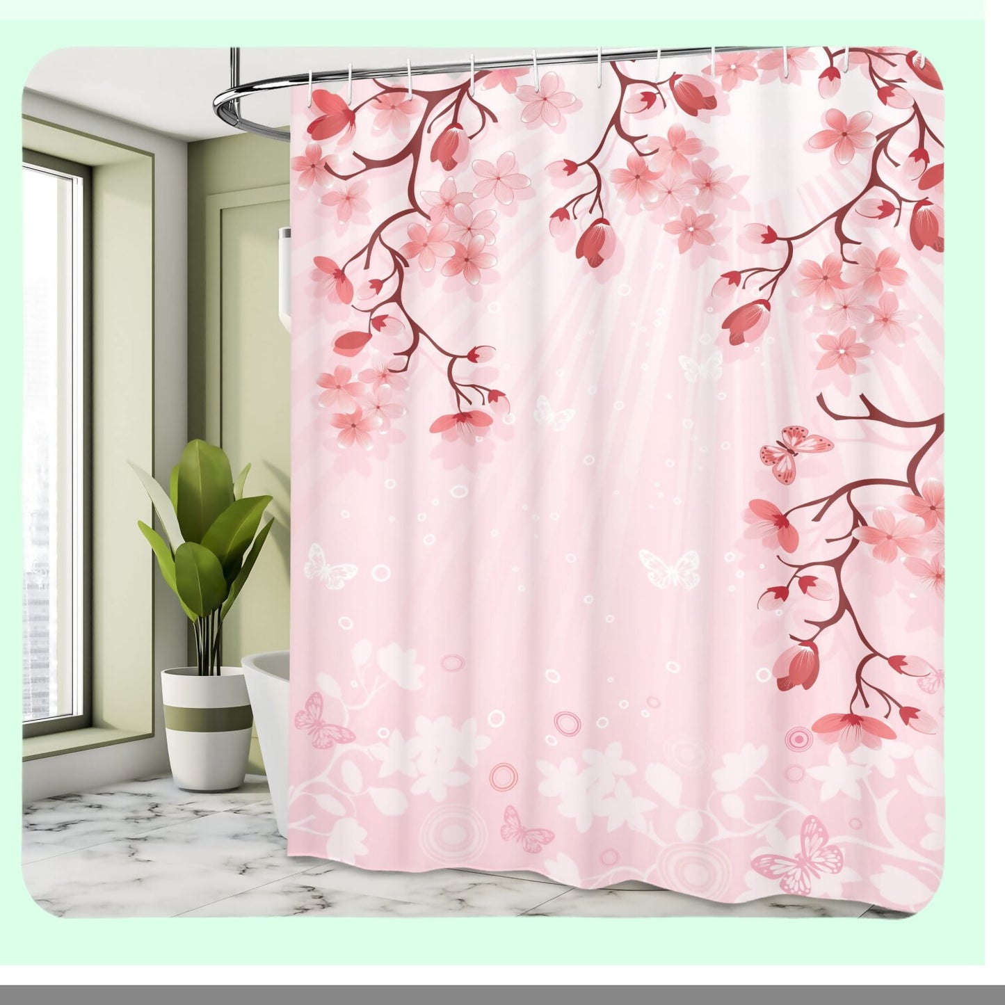 Asian Cherry Blossom Shower Curtain 69" x 84" Pink Coral
