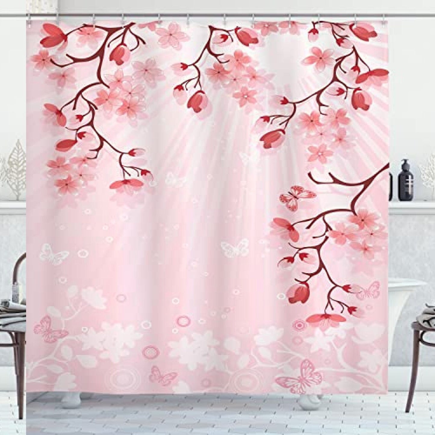 Asian Cherry Blossom Shower Curtain 69" x 84" Pink Coral