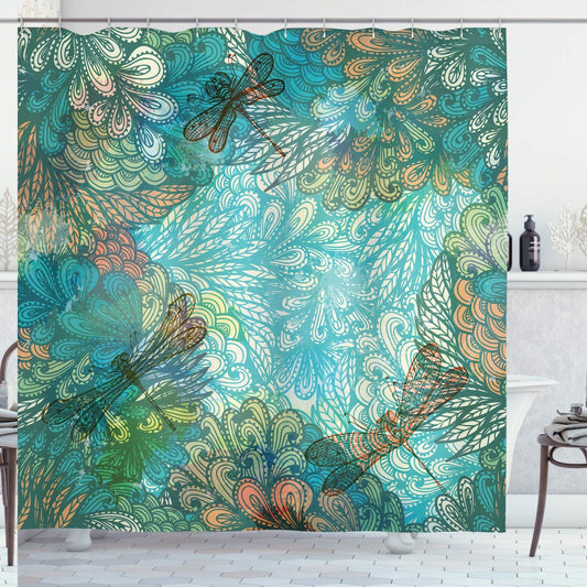 Dragonfly Shower Curtain 69x84 Inches Turquoise Amber