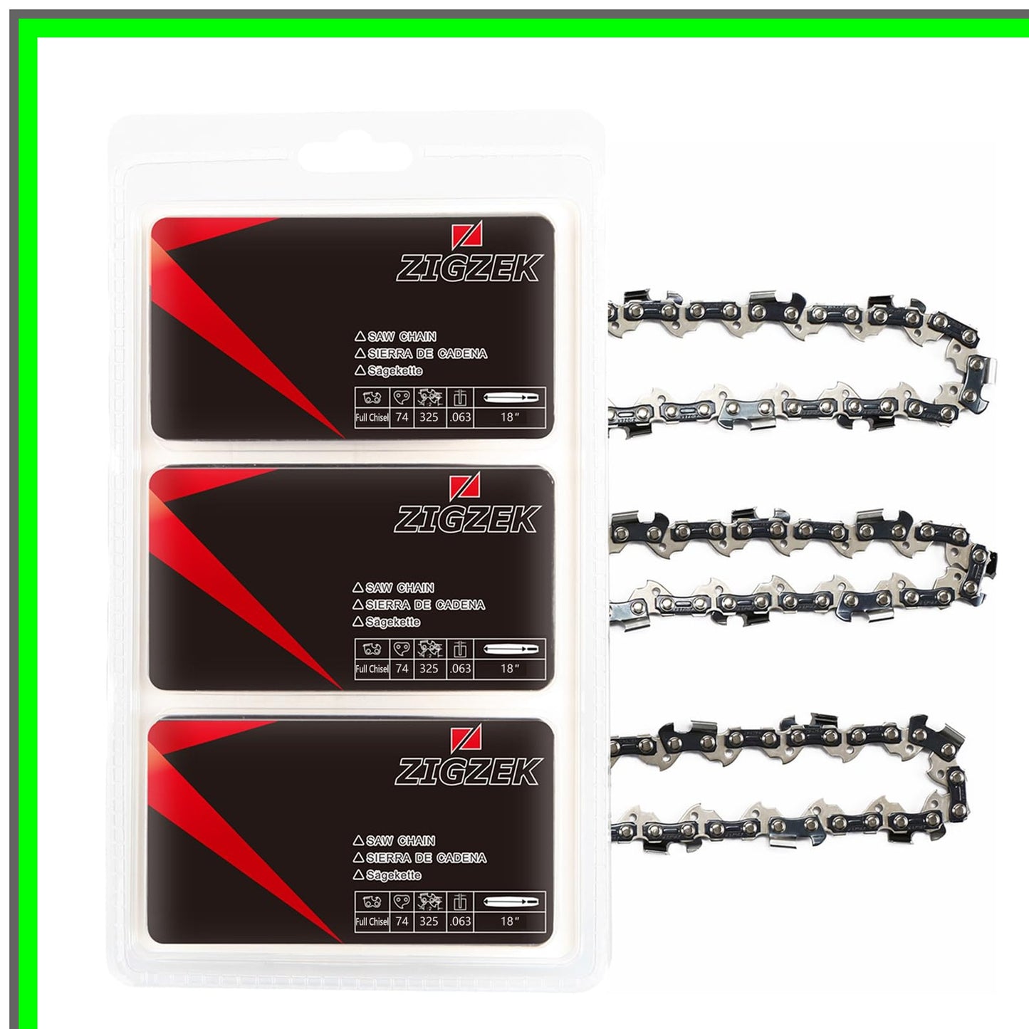 18 Inch Low Kickback Chainsaw Chain 3-Pack for Ryobi, Homelite, Poulan