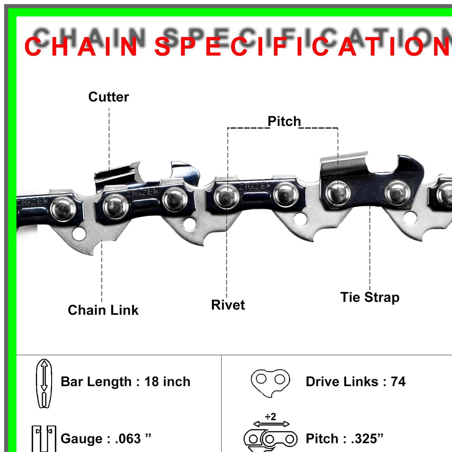 18 Inch Low Kickback Chainsaw Chain 3-Pack for Ryobi, Homelite, Poulan