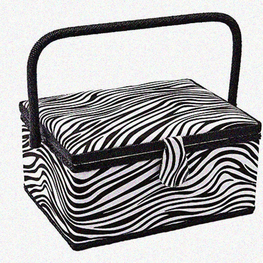 Zebra Sewing Basket with Removable Tray and Pin Cushion
