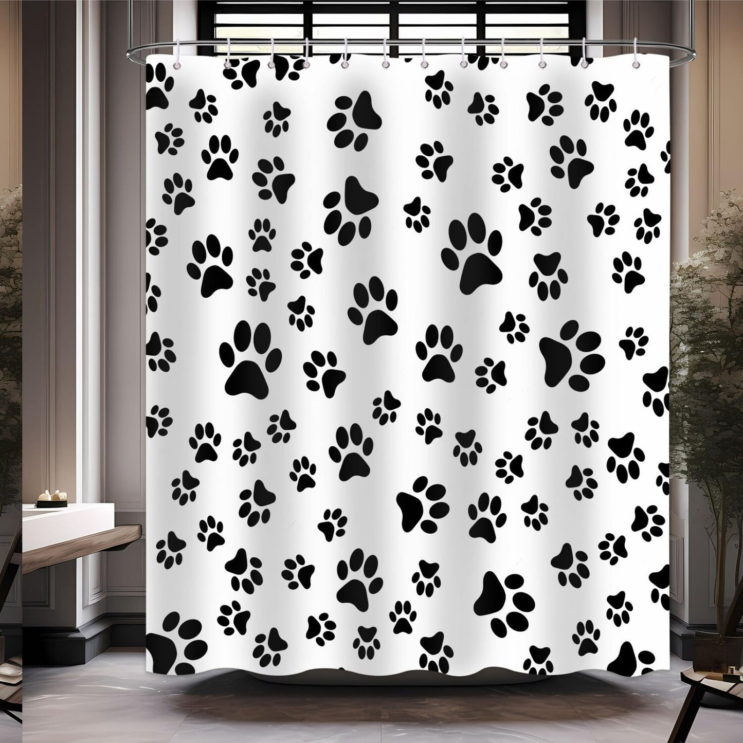 Dog Paw Print Pet Shower Curtain 72x72in with 12 Hooks