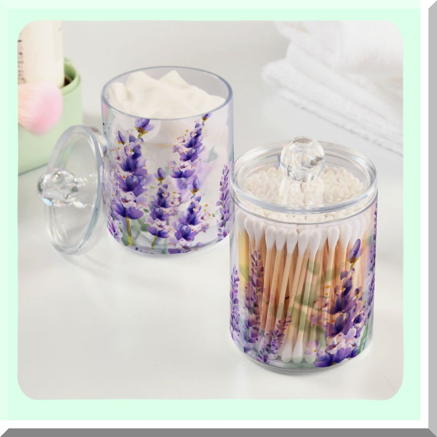 Purple Qtip Dispenser 4 Pack Clear Bathroom Storage Containers