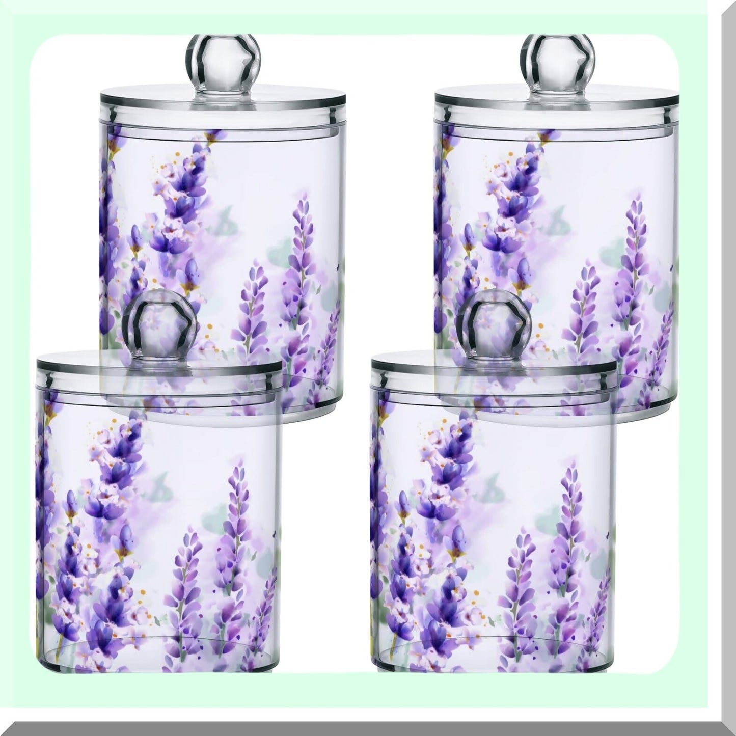 Purple Qtip Dispenser 4 Pack Clear Bathroom Storage Containers