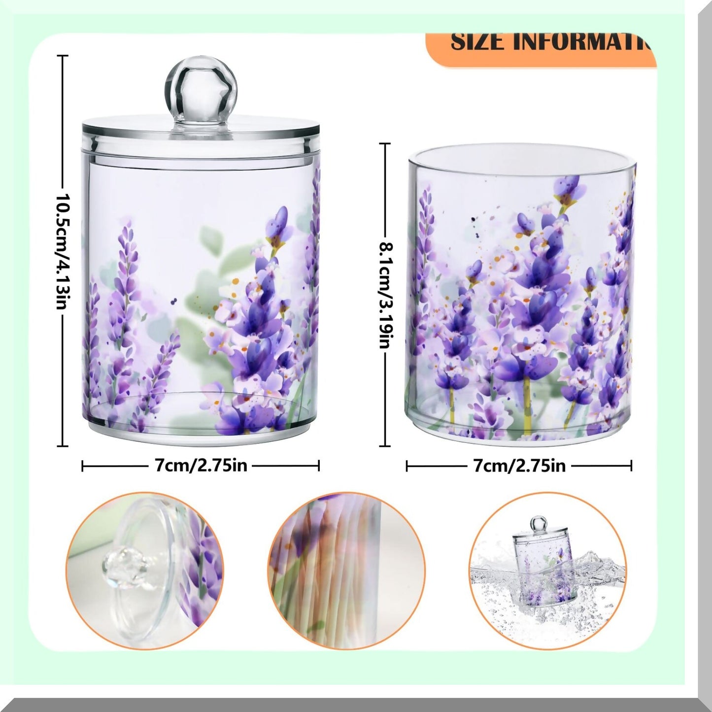 Purple Qtip Dispenser 4 Pack Clear Bathroom Storage Containers