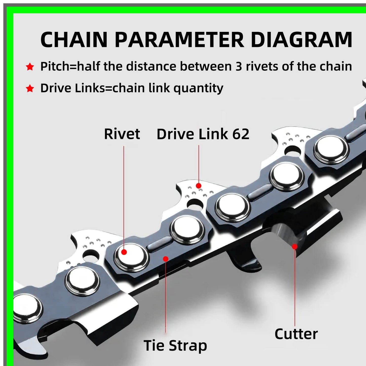 18 Inch Low-Kickback Chainsaw Chain 62 Drive Links for Husqvarna and Poulan