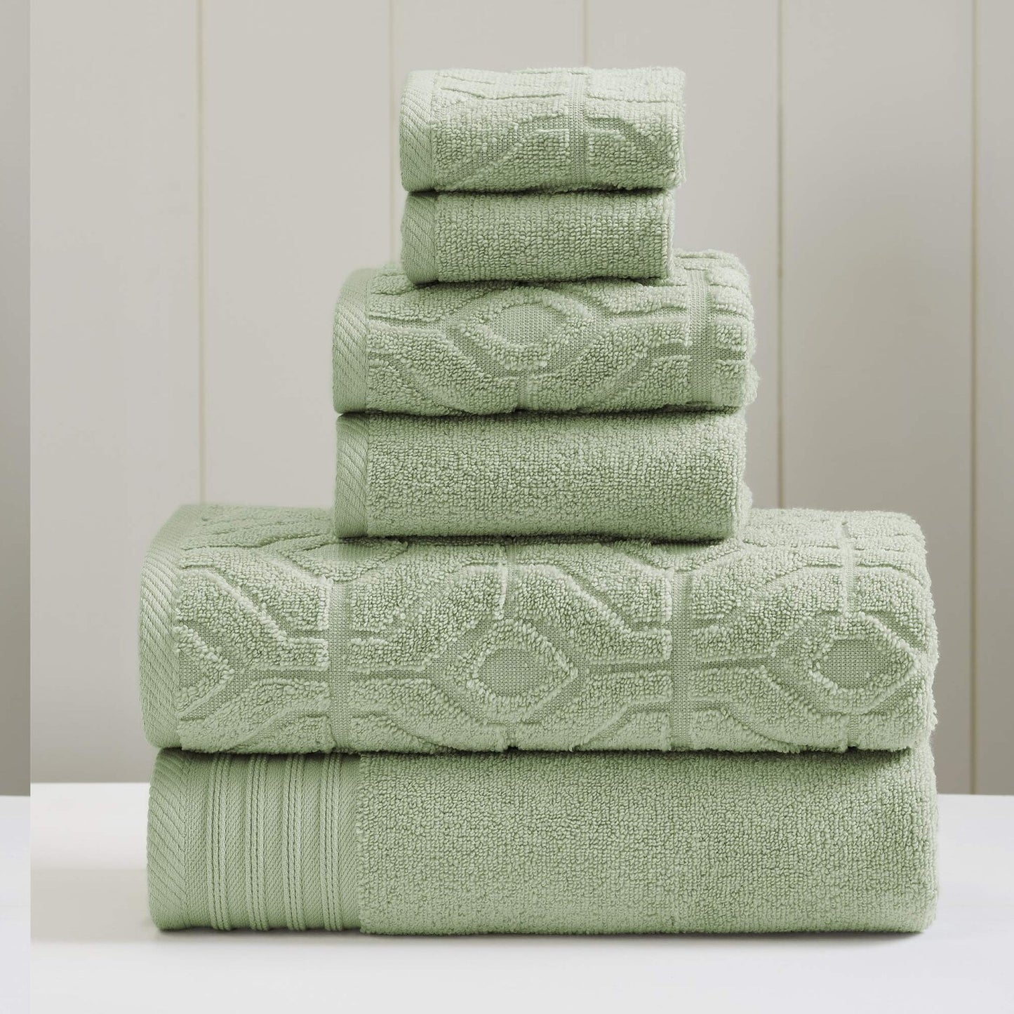 6-Piece Yarn Dyed Diamond Gate Jacquard Towel Set Seafoam