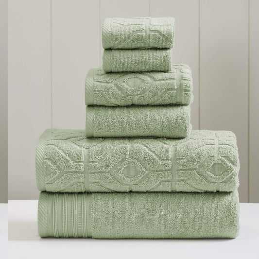 6-Piece Yarn Dyed Diamond Gate Jacquard Towel Set Seafoam