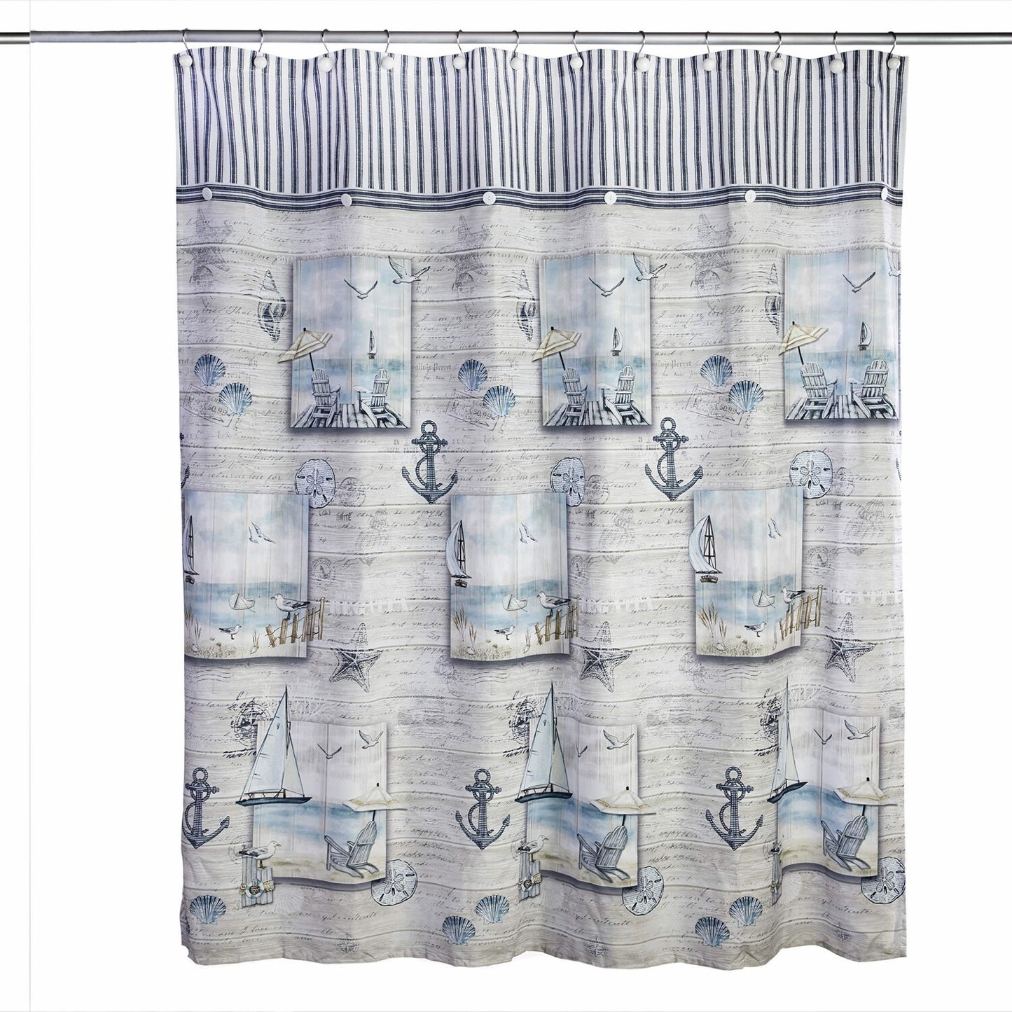Sea Drift Shower Curtain, Nautical Seaside Print