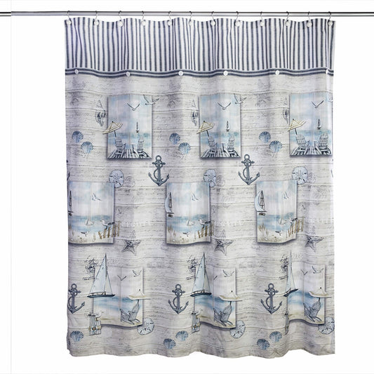 Sea Drift Shower Curtain, Nautical Seaside Print