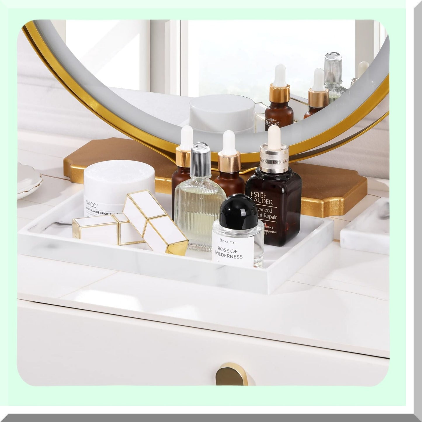 Resin Bathroom Vanity Tray White Marble 10x6 inches