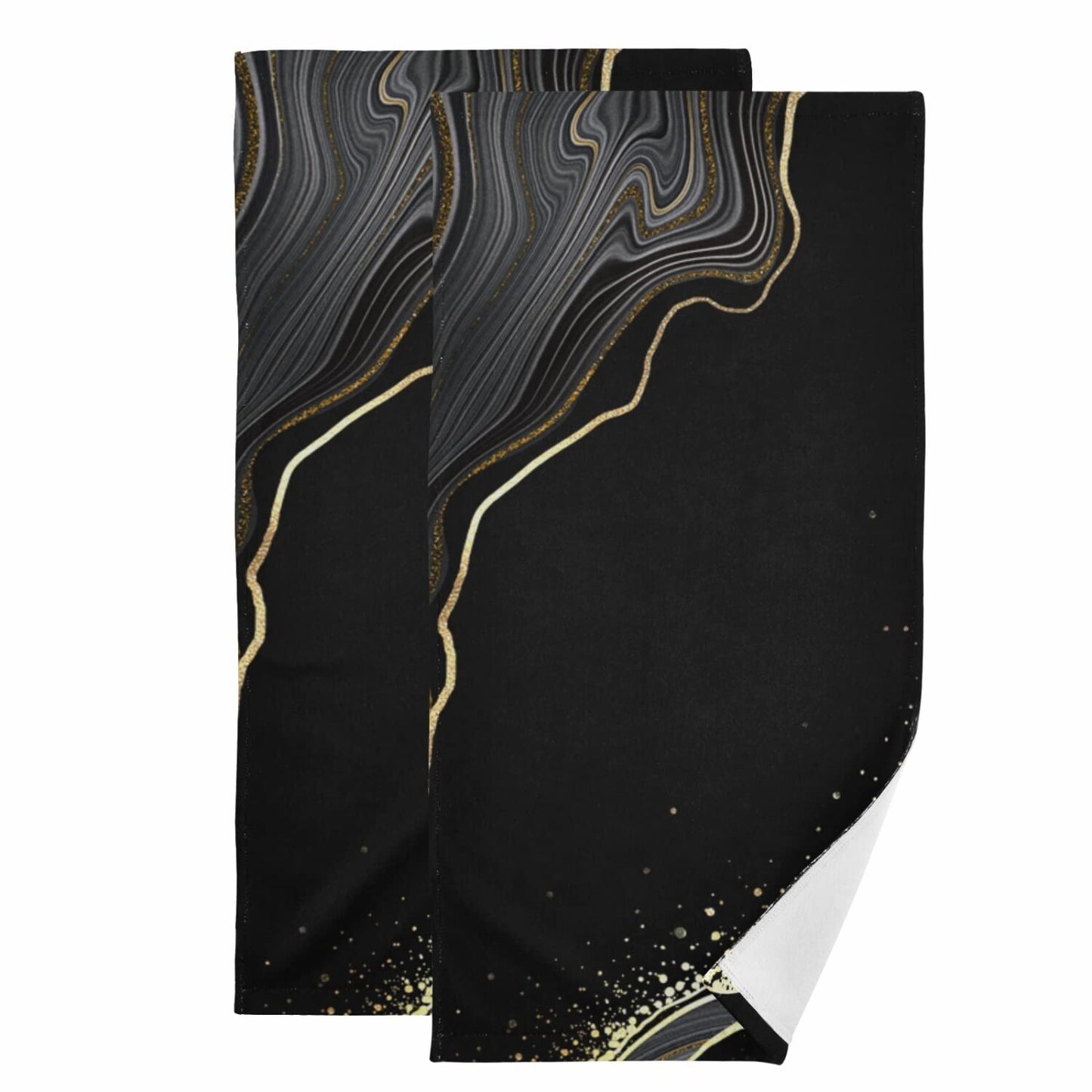 Bath Towels Set of 2, Black Marble, 28x14in