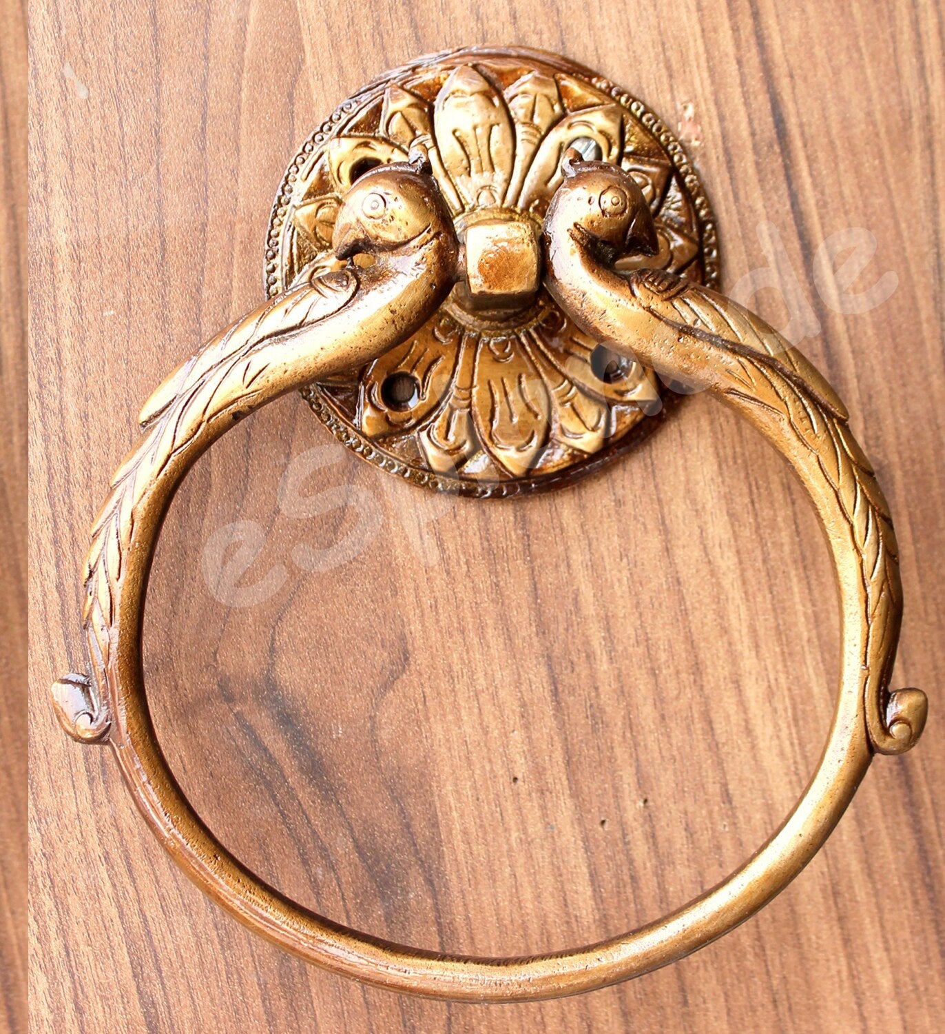 7.5" Brass Hand Towel Hanger Twin Peacock Design