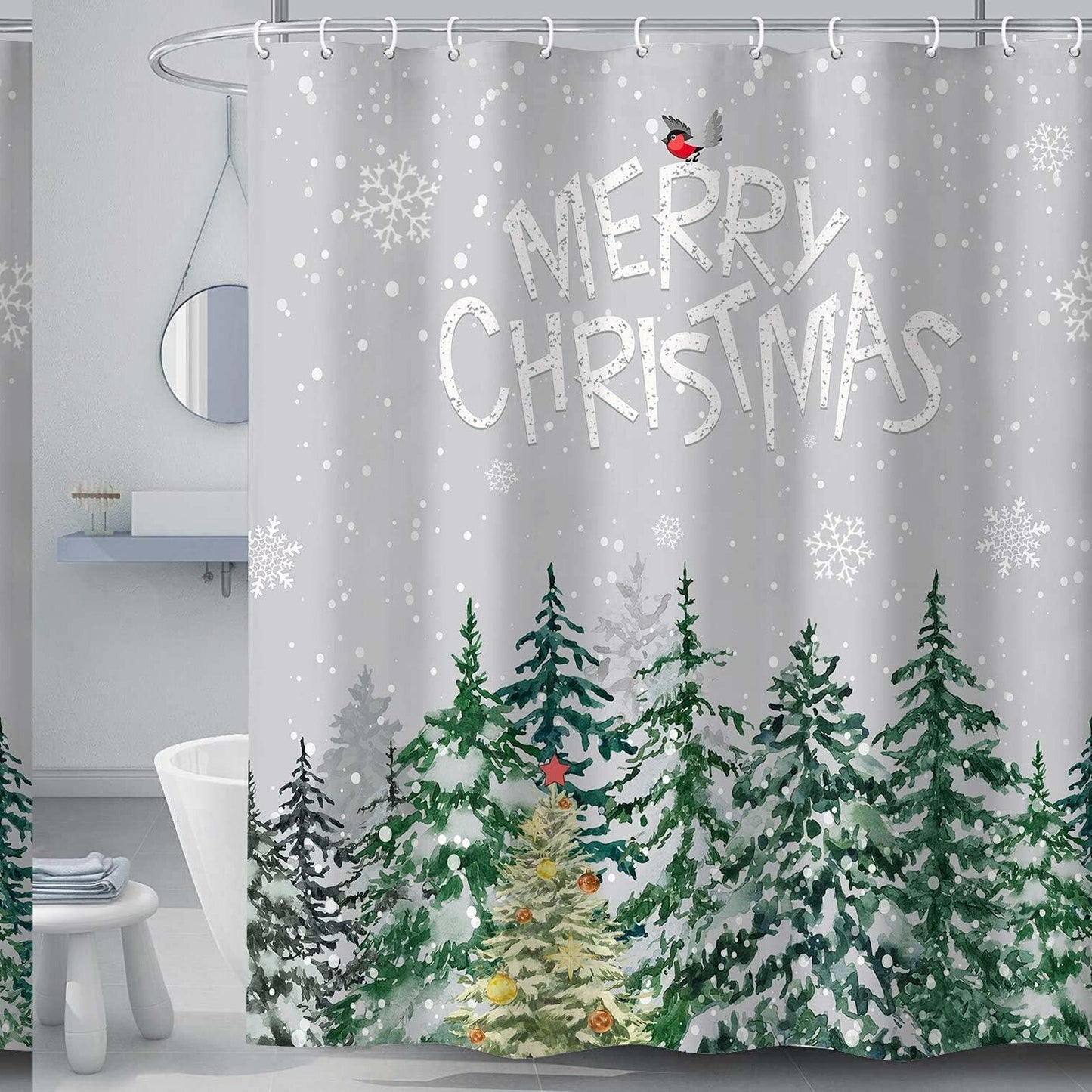 Snowy Forest Shower Curtain with Hooks