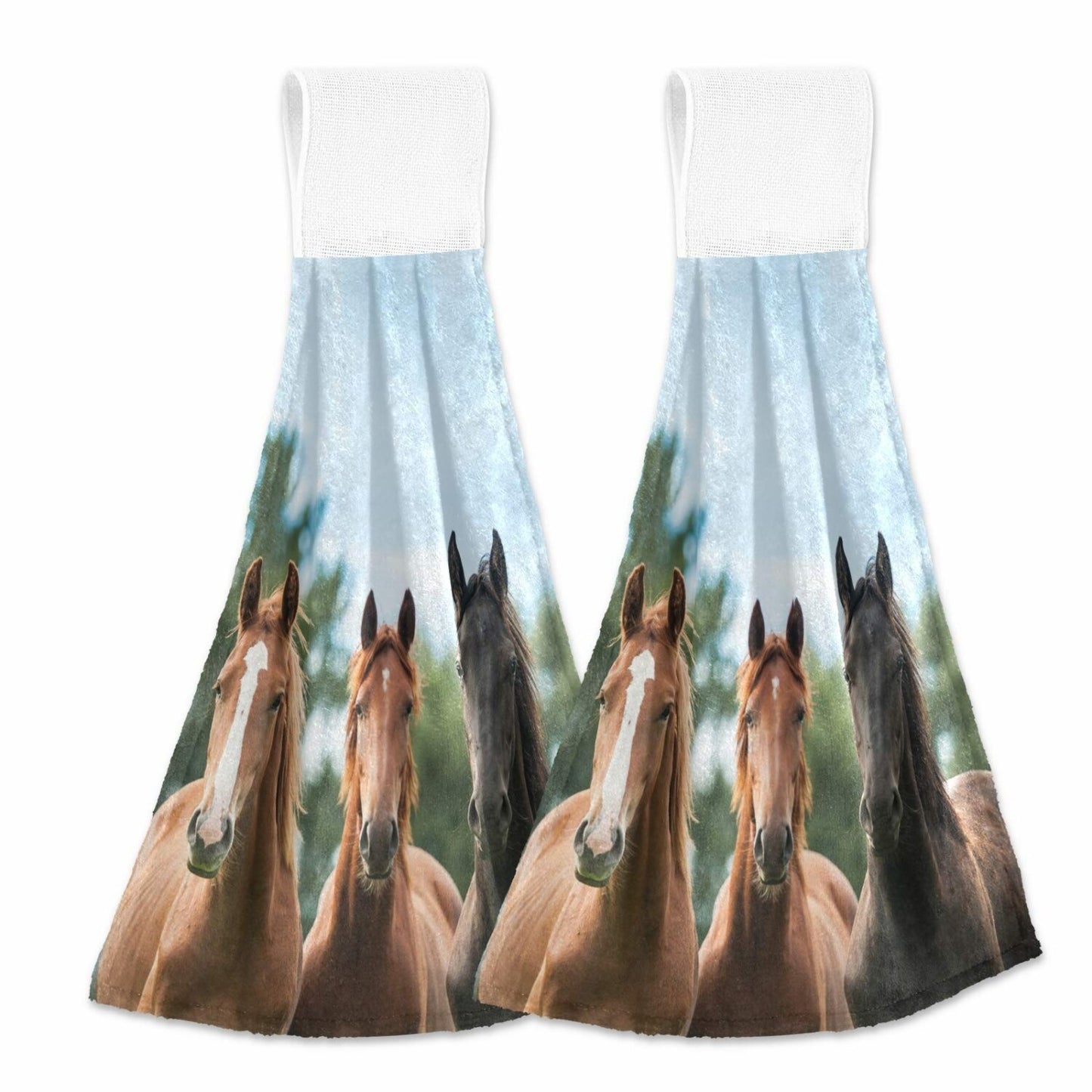 Cloudy Tree Horse Hand Towels Set of 2 12x17in
