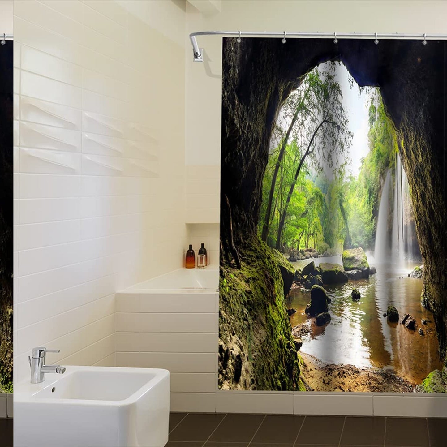 Waterfall Shower Curtain 47"x72" Tropical Nature Landscape