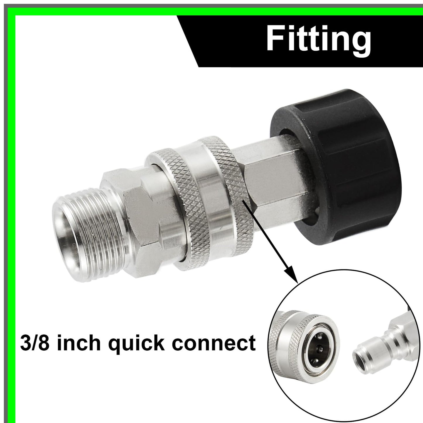 Stainless Steel Quick Connect Fittings for Pressure Washer Hose Adapter 2 Pack
