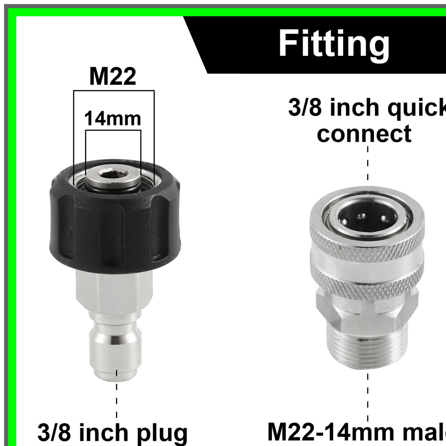 Stainless Steel Quick Connect Fittings for Pressure Washer Hose Adapter 2 Pack