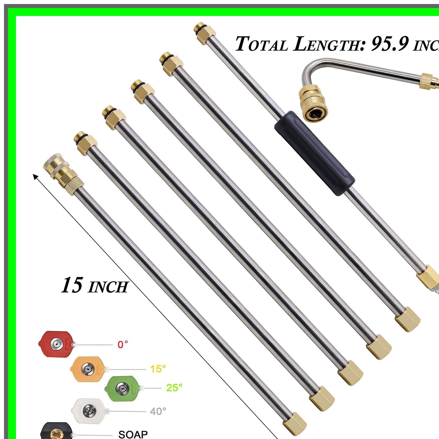 Versatile 8 ft Pressure Washer Extension Wand with 5 Nozzle Tips 4000 PSI
