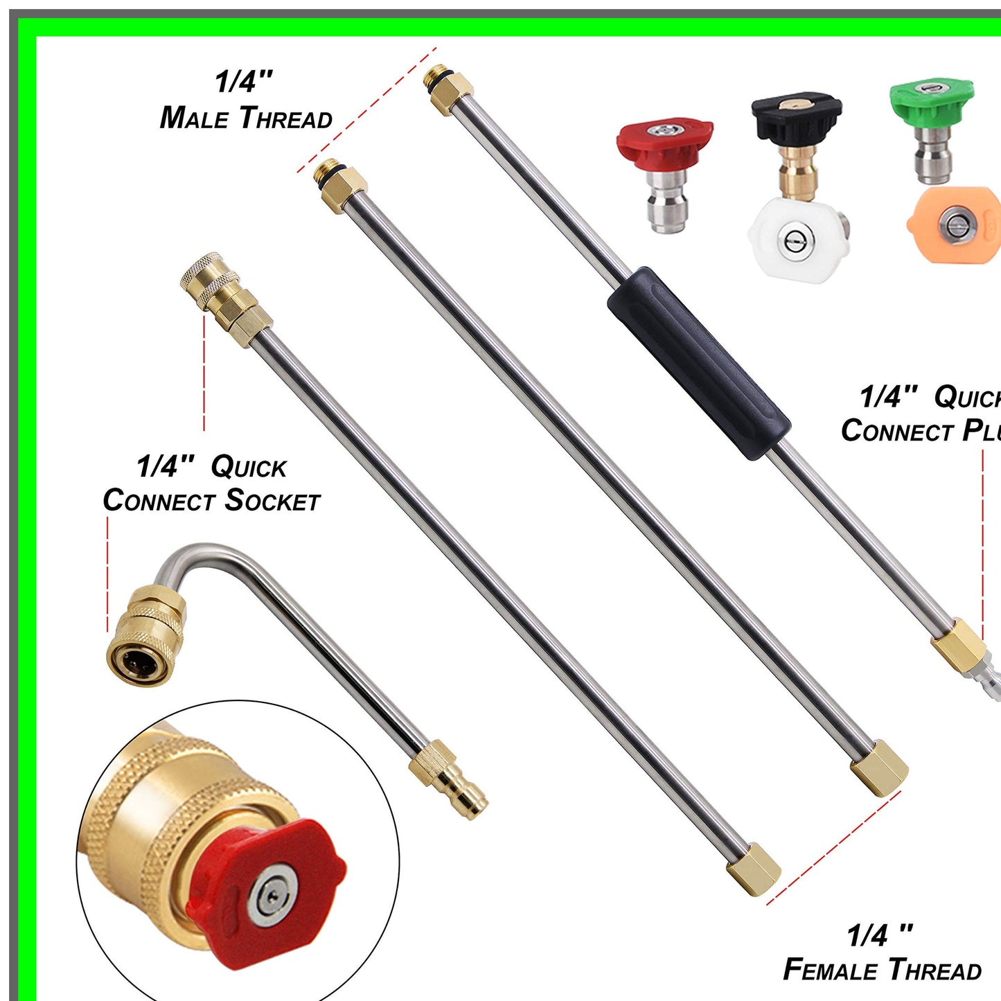 Versatile 8 ft Pressure Washer Extension Wand with 5 Nozzle Tips 4000 PSI