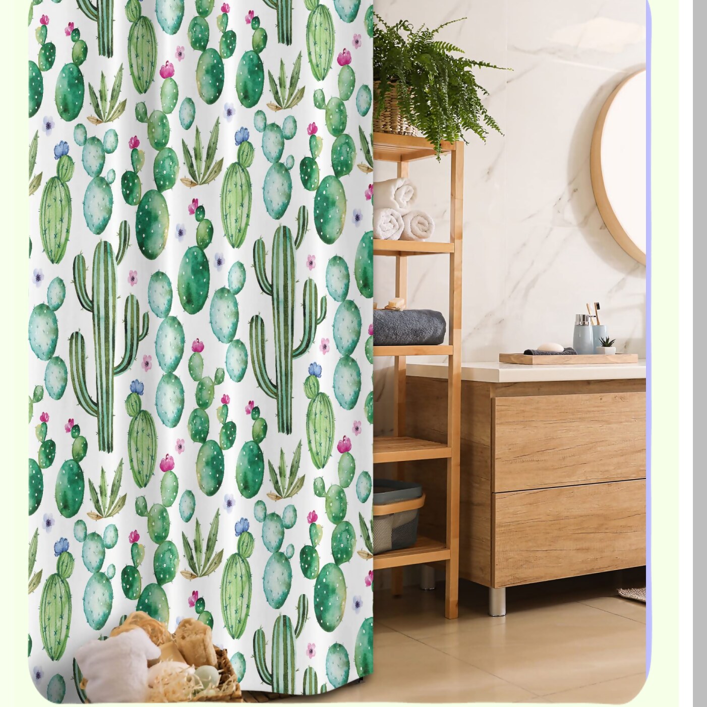 Green Stall Shower Curtain with Cactus Print 36x72