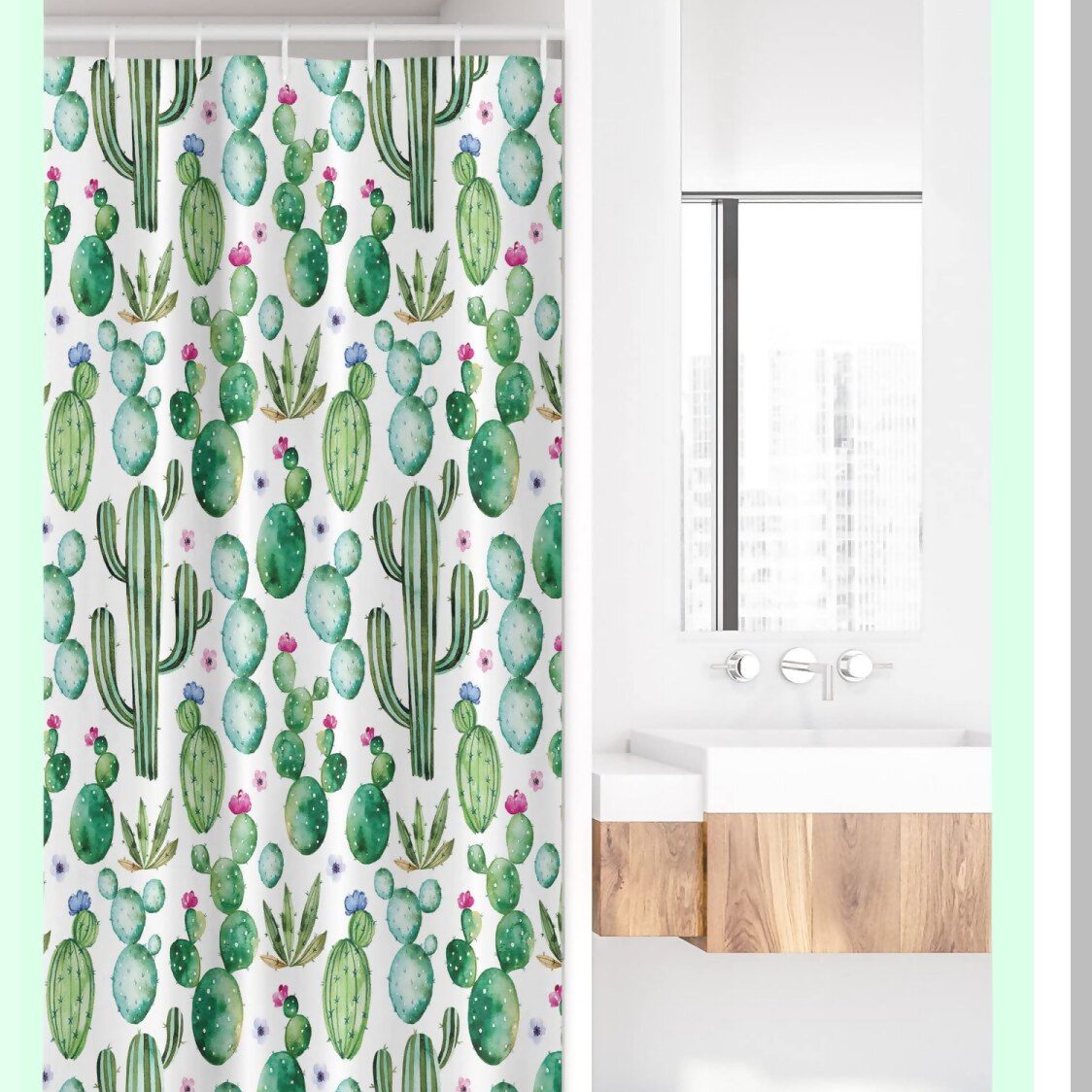 Green Stall Shower Curtain with Cactus Print 36x72