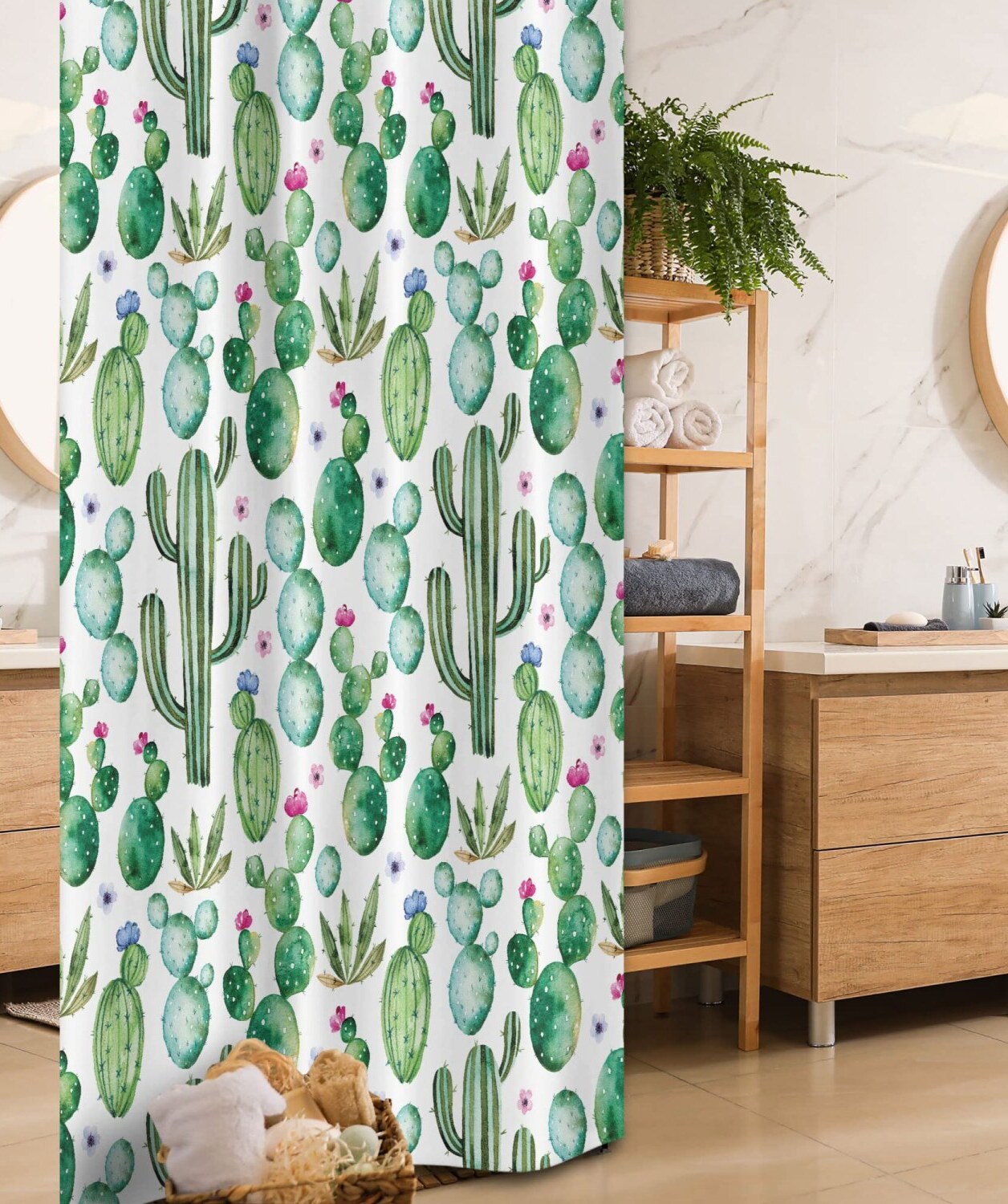 Green Stall Shower Curtain with Cactus Print 36x72
