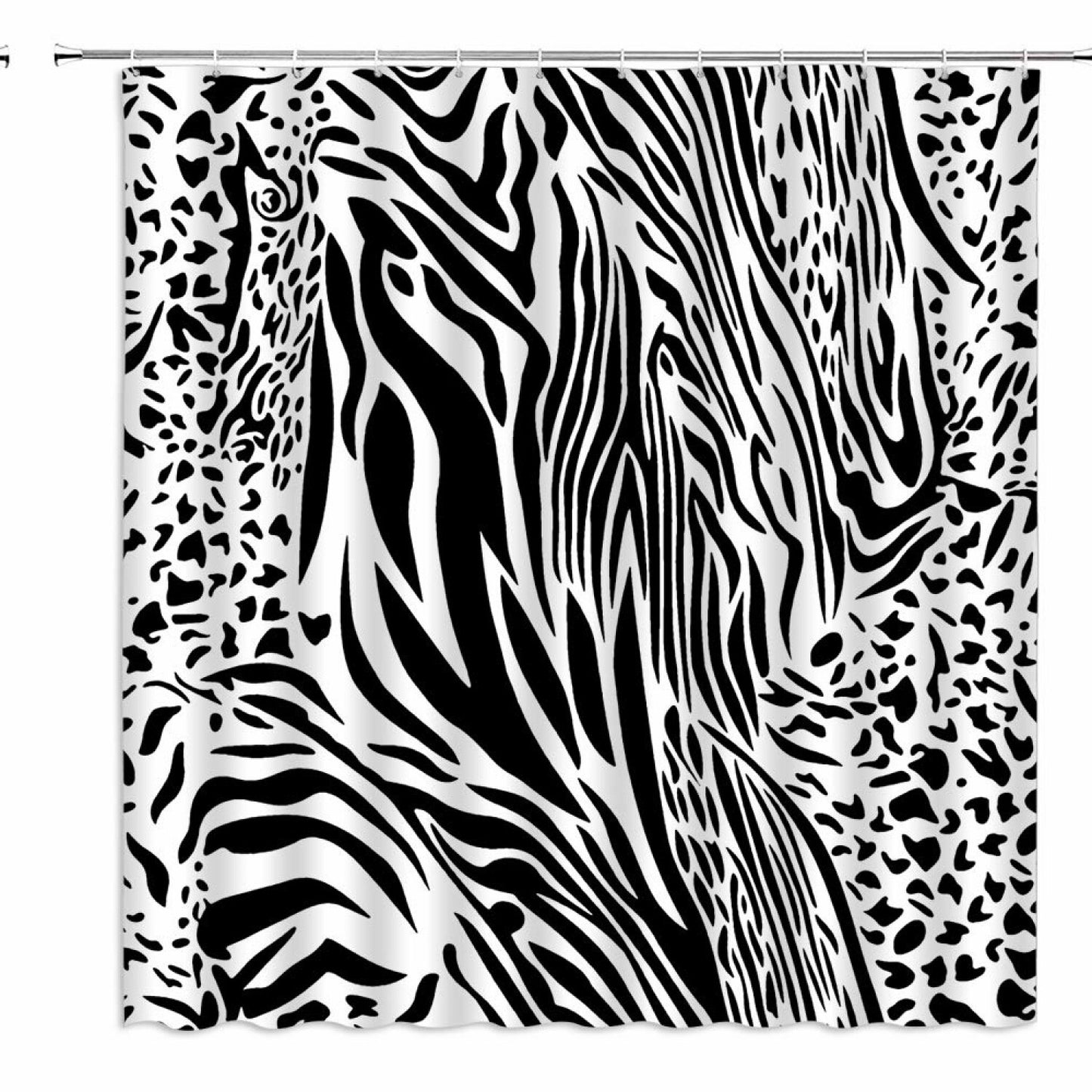 Black White Shower Curtain 70x70 Inches with Hooks