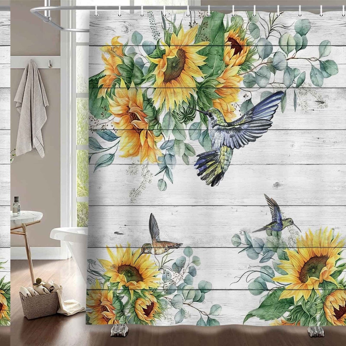 Rustic Farmhouse Sunflower Shower Curtain 71x71 Inches