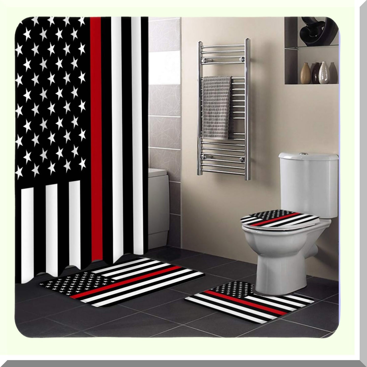 4 Pcs Shower Curtain Set with Rugs and Hooks