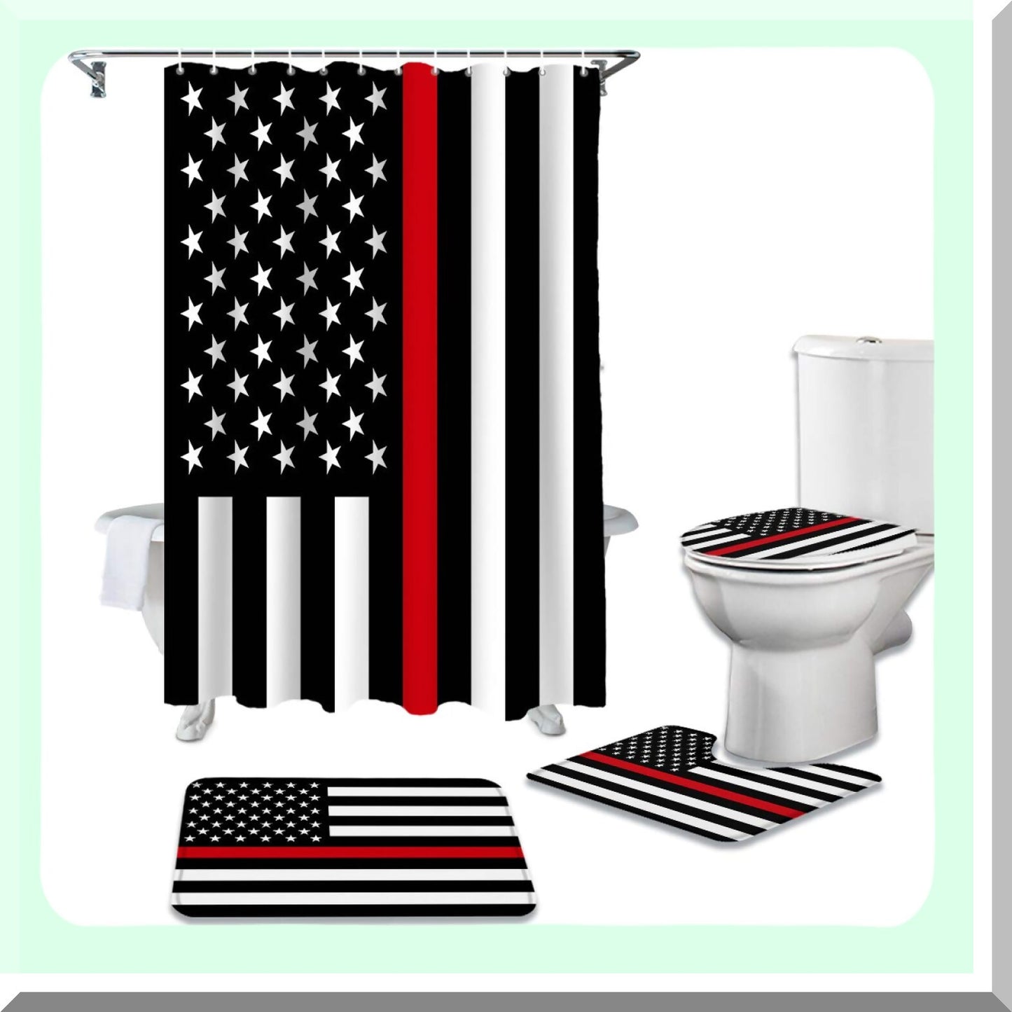 4 Pcs Shower Curtain Set with Rugs and Hooks