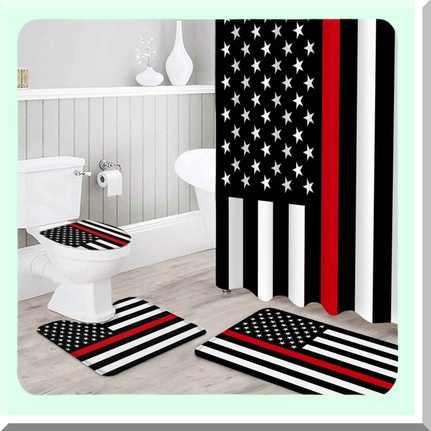 4 Pcs Shower Curtain Set with Rugs and Hooks