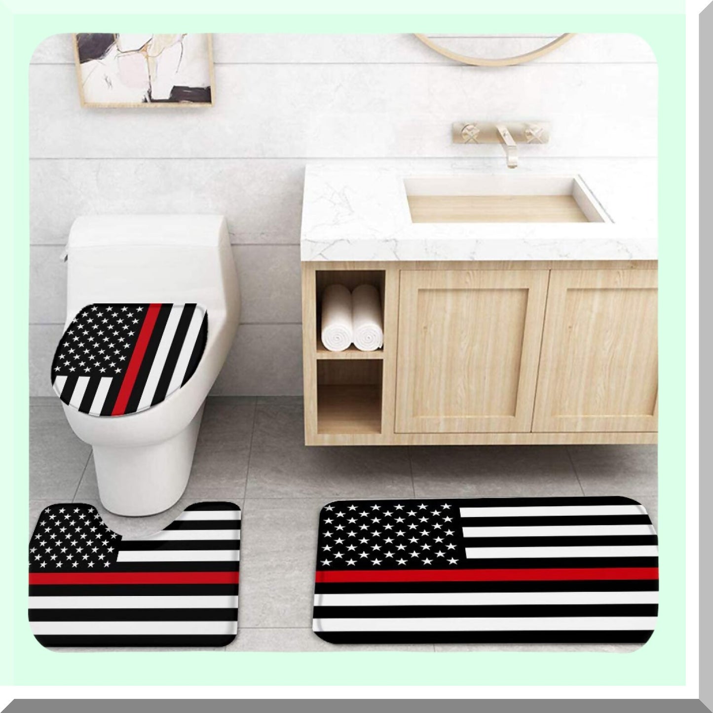 4 Pcs Shower Curtain Set with Rugs and Hooks