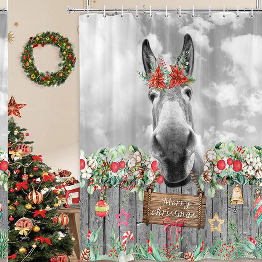 Funny Donkey Shower Curtain Red Flower 72x72in