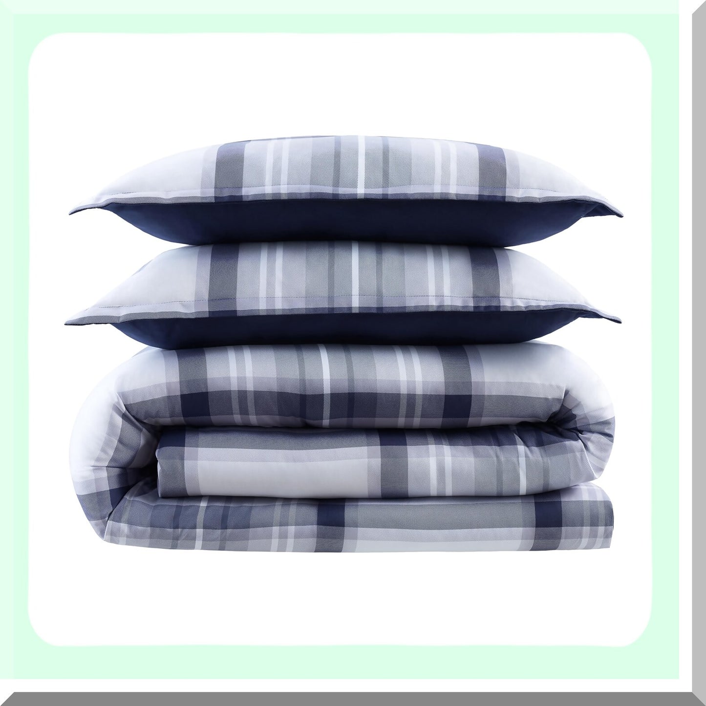 Plaid Comfort Twin XL Bedding Set - Soft 5 Piece Complete Bed in A Bag with Sheets & Pillow Case for All Season - Simply Clean Jax Blue