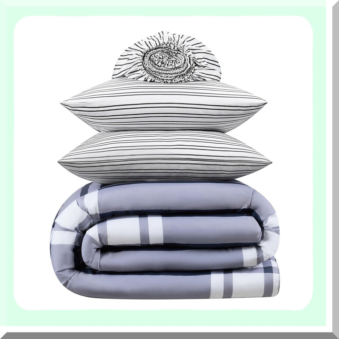 Plaid Comfort Twin XL Bedding Set - Soft 5 Piece Complete Bed in A Bag with Sheets & Pillow Case for All Season - Simply Clean Jax Blue