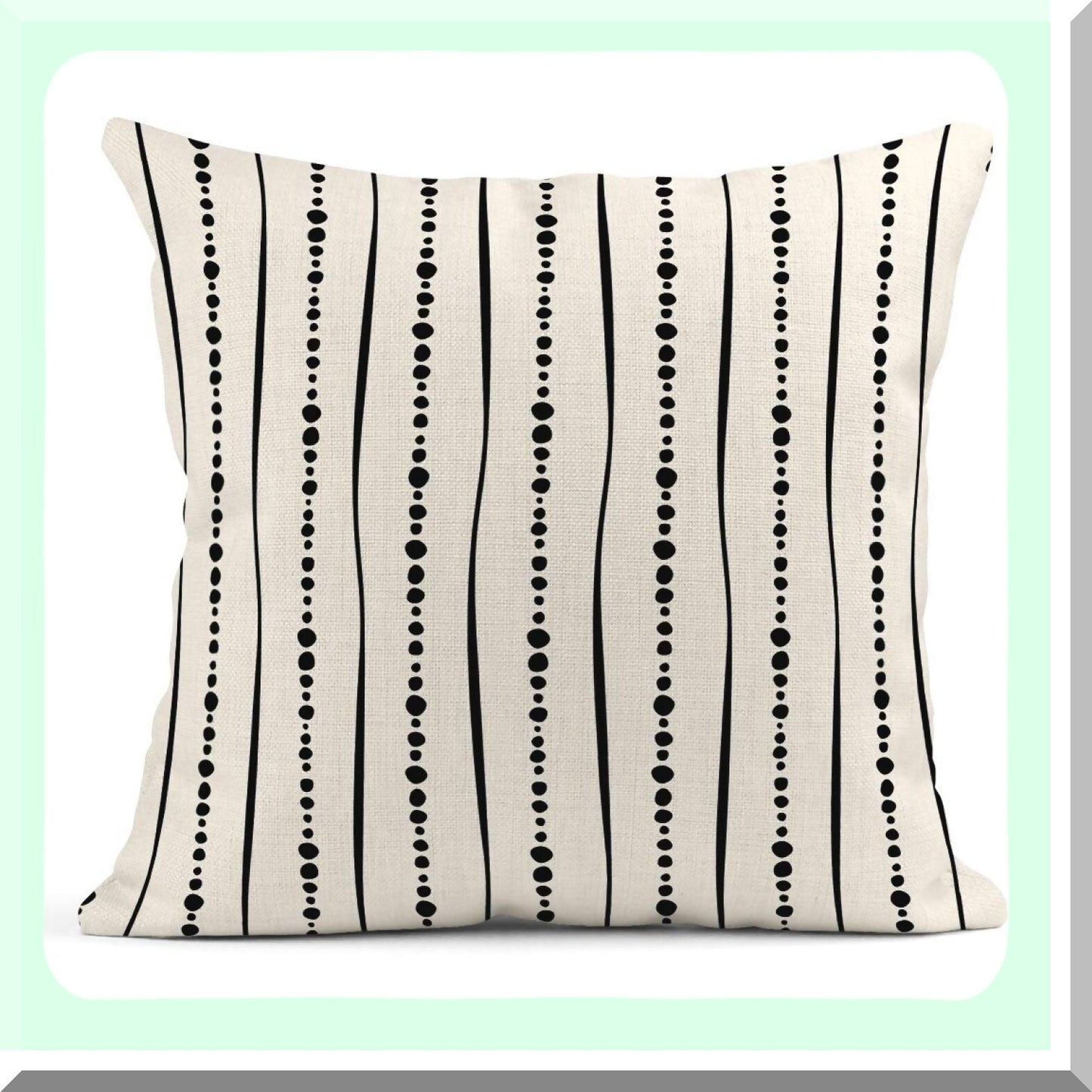 Geometric Dots Lines Border Pillow Covers - Set of 4 Black White Decorative Linen Cases 18x18 Inches Square Pillowcases