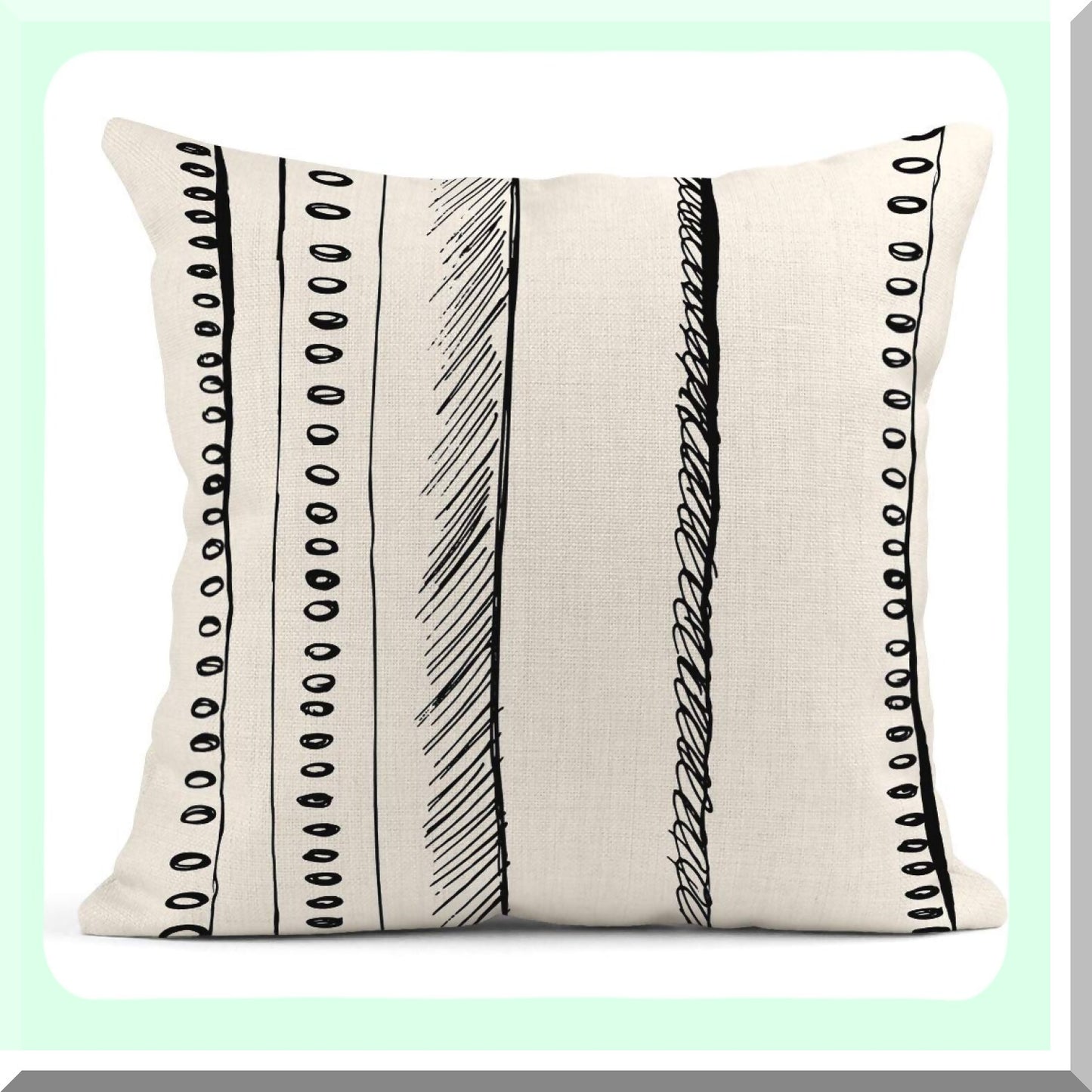 Geometric Dots Lines Border Pillow Covers - Set of 4 Black White Decorative Linen Cases 18x18 Inches Square Pillowcases