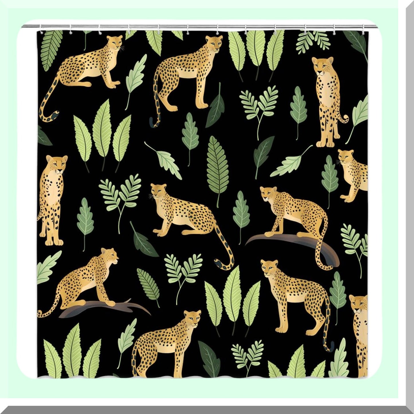 Leopard Palm Leaf Shower Curtain Black Abstract